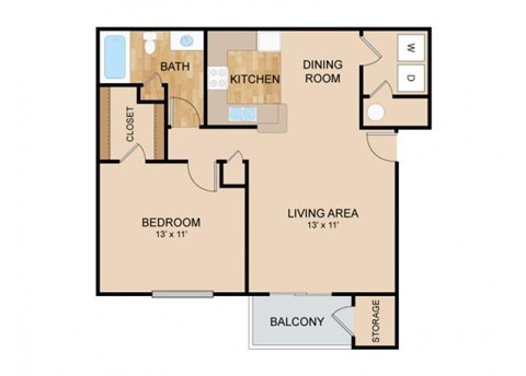 Floor plan for 1 bed, 1 bath, 762 sqft