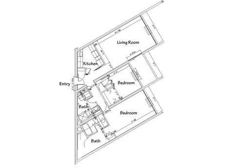 Floor plan for 2 beds, 2 baths, 1152 sqft