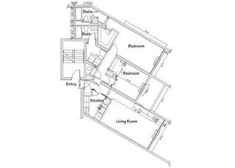 Floor plan for 2 beds, 2 baths, 1177 sqft