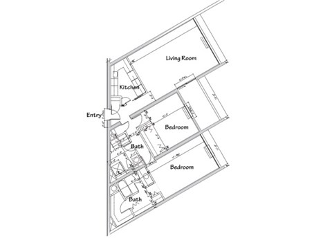 Floor plan for 2 beds, 2 baths, 1259 sqft