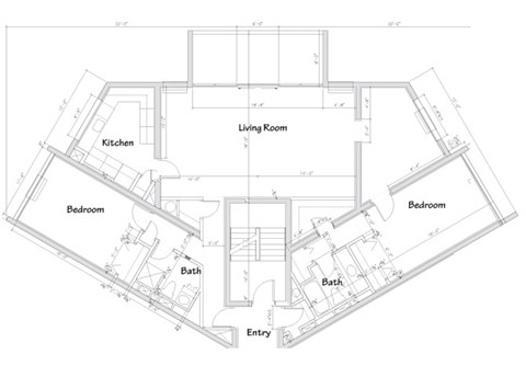 Floor plan for 2 beds, 2 baths, 1668 sqft