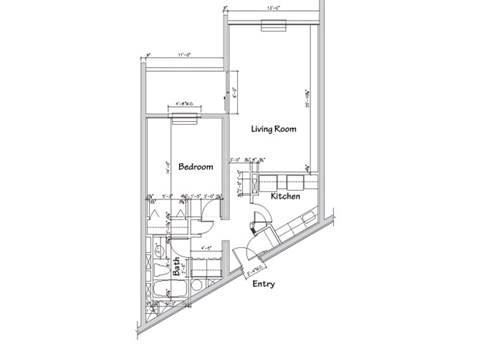 Floor plan for 1 bed, 1 bath, 760 sqft
