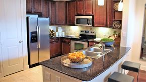 Houston apartment for rent - a kitchen with stainless steel appliances and granite counter tops