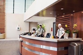 Security table in apartment lobby