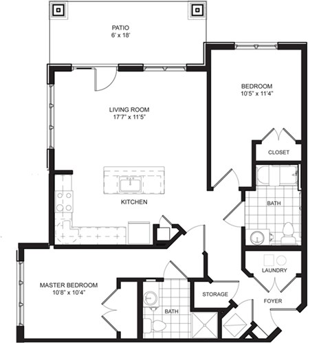 Floor plan for 2 beds, 2 baths, 994 sqft