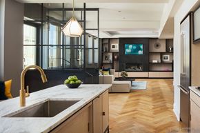 Philadelphia apartment for rent - a kitchen with a sink and a view of a living room