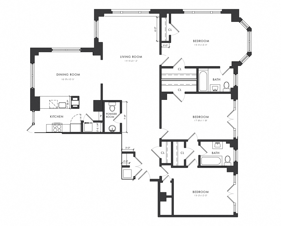 Floor plan for 3 beds, 2.5 baths, 1883 sqft