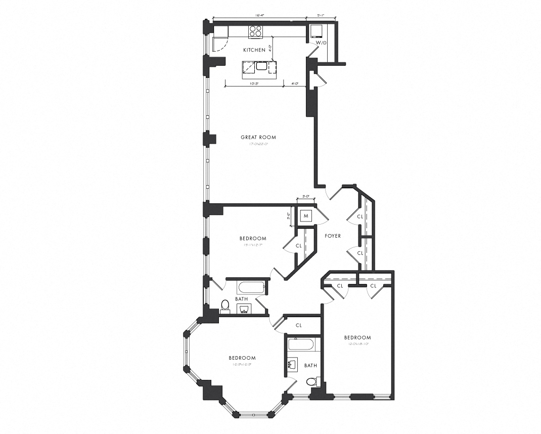 Floor plan for 3 beds, 2 baths, 1654 sqft
