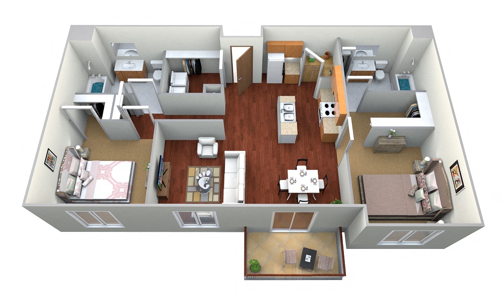 Floor plan for 2 beds, 2 baths, 1196 sqft