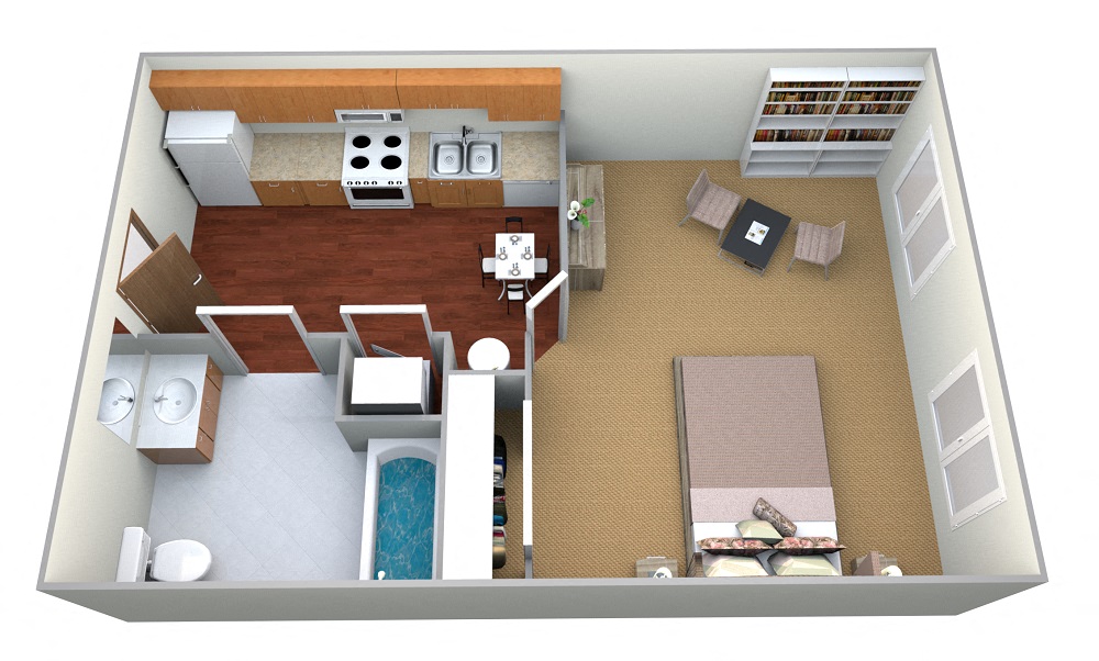 Floor plan for studio, 1 bath, 475 sqft
