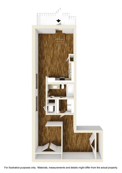 Floor plan for studio, 1 bath, 840 sqft