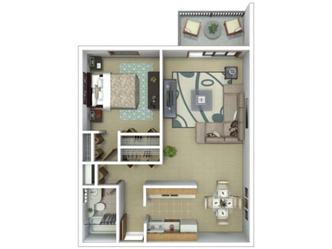 Floor plan for 1 bed, 1 bath, 746 sqft