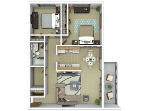 Floor plan for 2 beds, 1 bath, 912 sqft