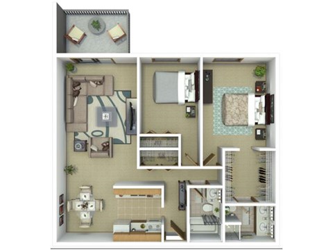 Floor plan for 2 beds, 2 baths, 995 sqft