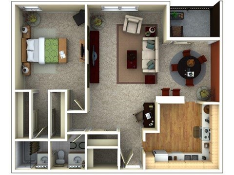 Floor plan for 1 bed, 1 bath, 956 sqft