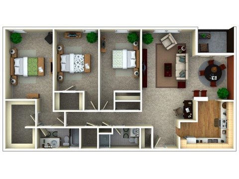 Floor plan for 3 beds, 2 baths, 1600 sqft