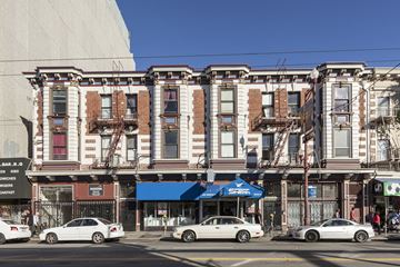 San Francisco apartment for rent - A row of old buildings with cars parked in front.