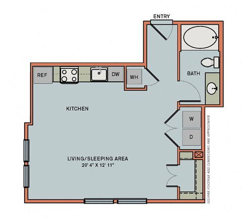 Floor plan for studio, 1 bath, 537 sqft