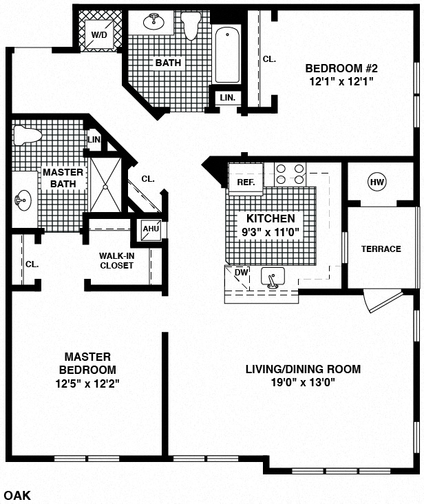 Floor plan for 2 beds, 2 baths, 1374 sqft