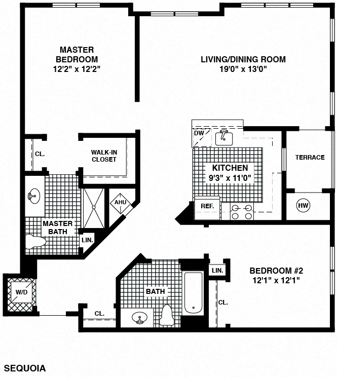 Floor plan for 2 beds, 2 baths, 1180 sqft