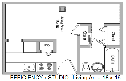 Floor plan for studio, 1 bath