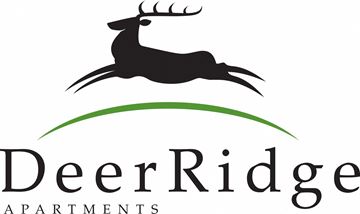 Des Moines apartment for rent - A logo for DeerRidge Apartments featuring a black silhouette of a deer.