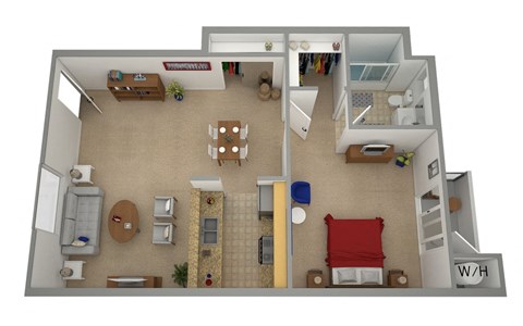 Floor plan for 1 bed, 1 bath, 795 sqft