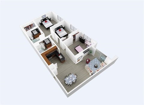 Floor plan for 3 beds, 2 baths, 1298 sqft
