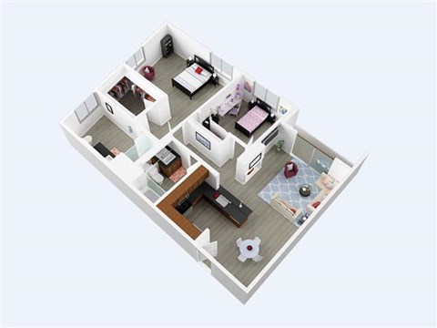 Floor plan for 2 beds, 2 baths, 1113 sqft
