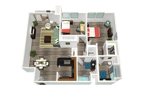 Floor plan for 2 beds, 2 baths, 1170 sqft