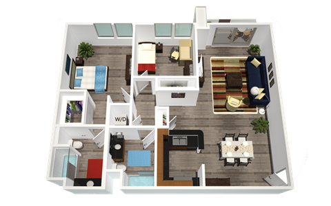 Floor plan for 2 beds, 2 baths, 1195 sqft