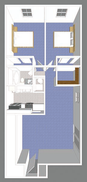 Floor plan for 2 beds, 1 bath, 900 sqft