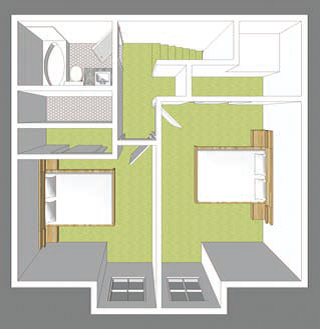 Floor plan for 2 beds, 1.5 baths, 1020 sqft
