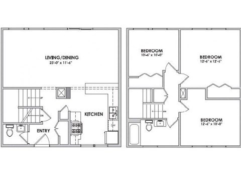 Floor plan for 3 beds, 1.5 baths, 1069 sqft