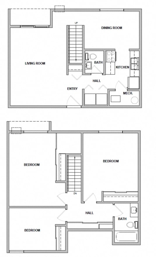Floor plan for 3 beds, 1.5 baths, 1071 sqft