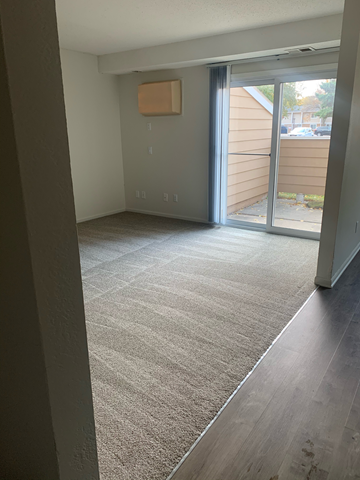 Shakopee apartment for rent - a living room with a carpet and a sliding glass door