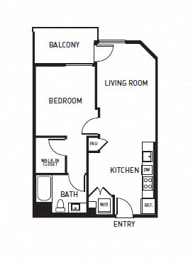 Floor plan for 1 bed, 1 bath, 712 sqft