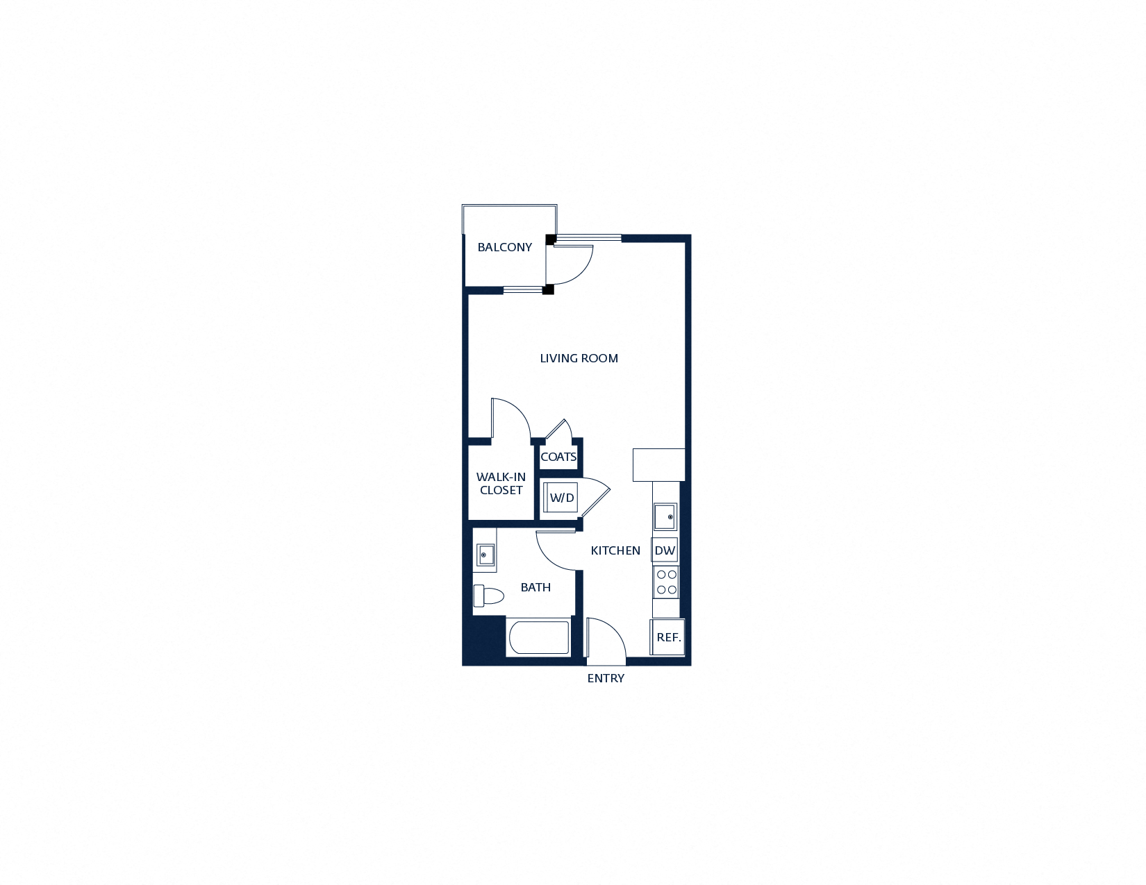 Floor plan for studio, 1 bath, 555 sqft