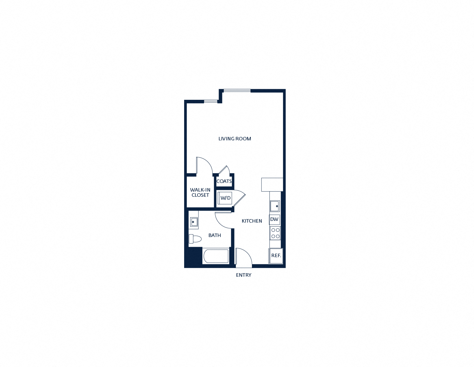 Floor plan for studio, 1 bath, 609 sqft