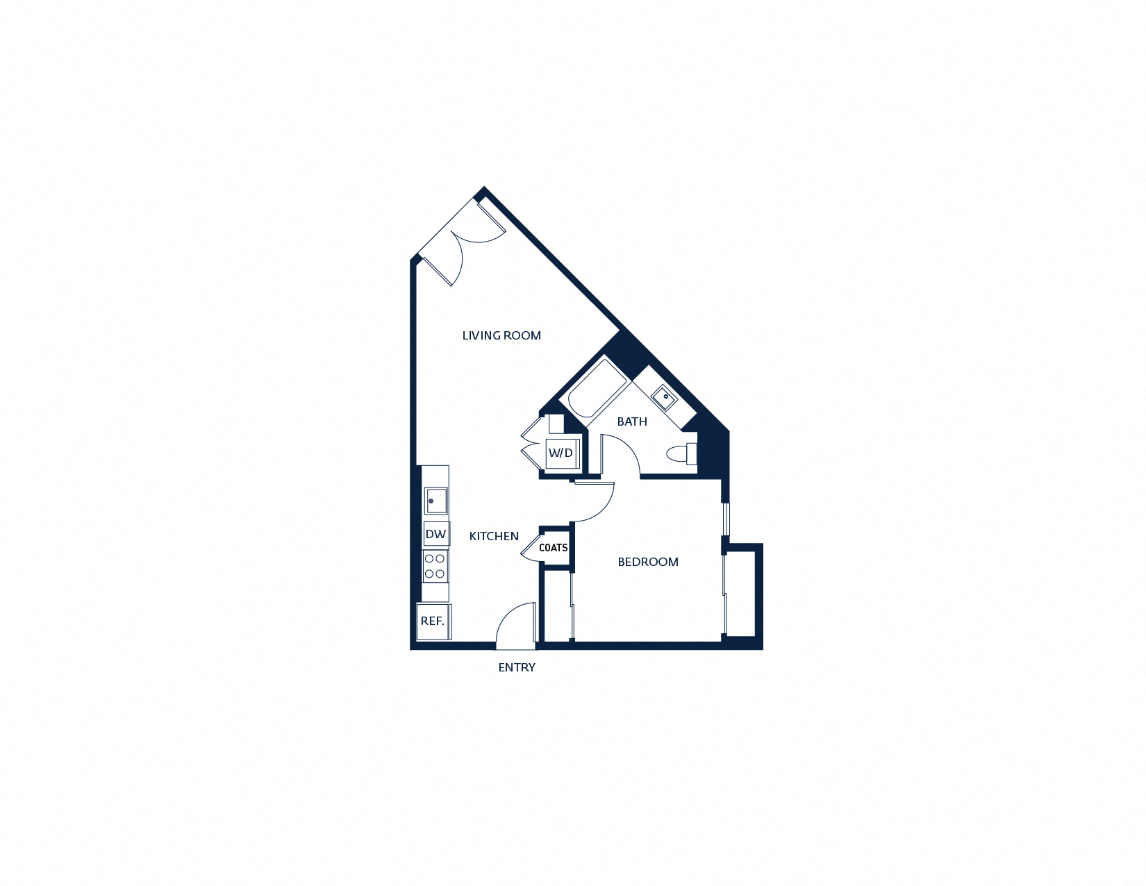 Floor plan for 1 bed, 1 bath, 704 sqft