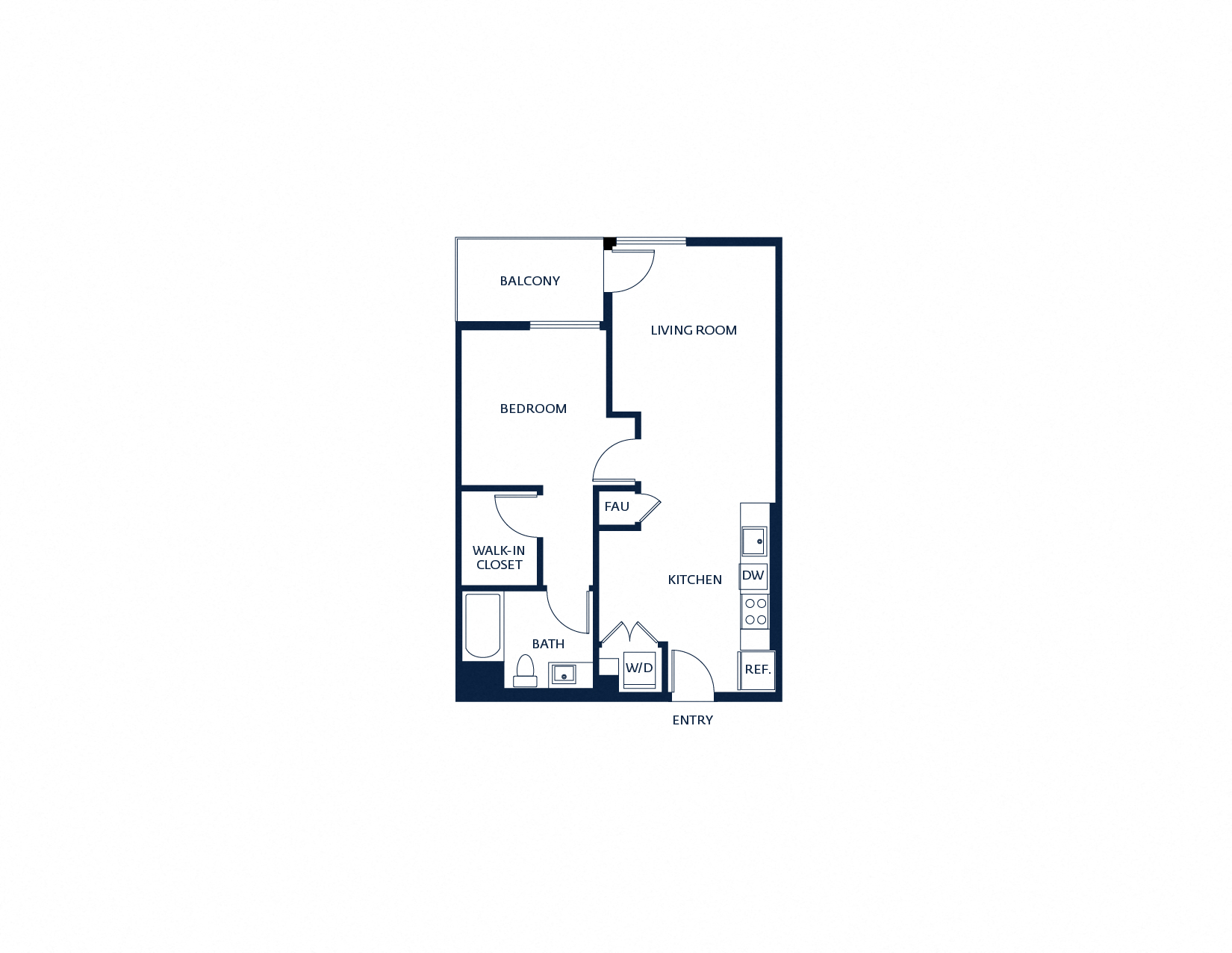 Floor plan for 1 bed, 1 bath, 706 sqft