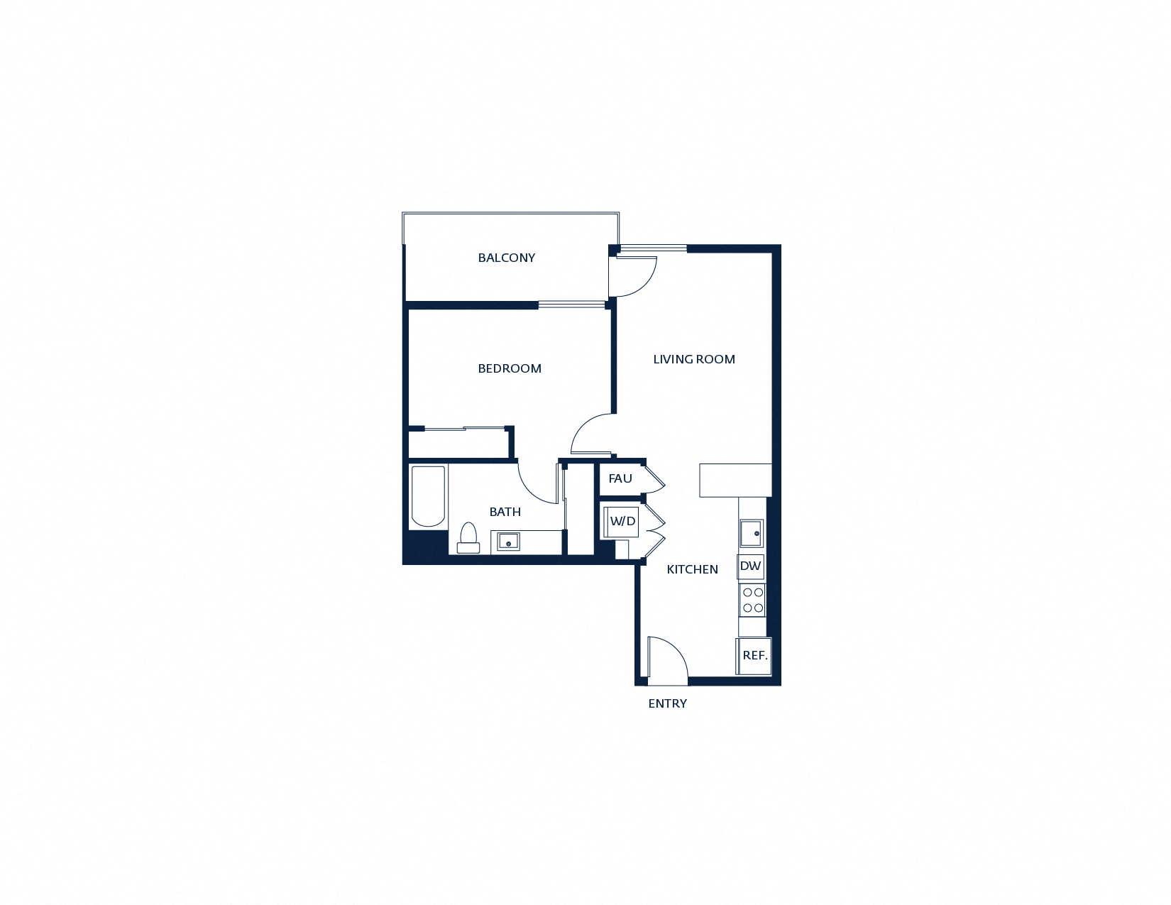 Floor plan for 1 bed, 1 bath, 713 sqft