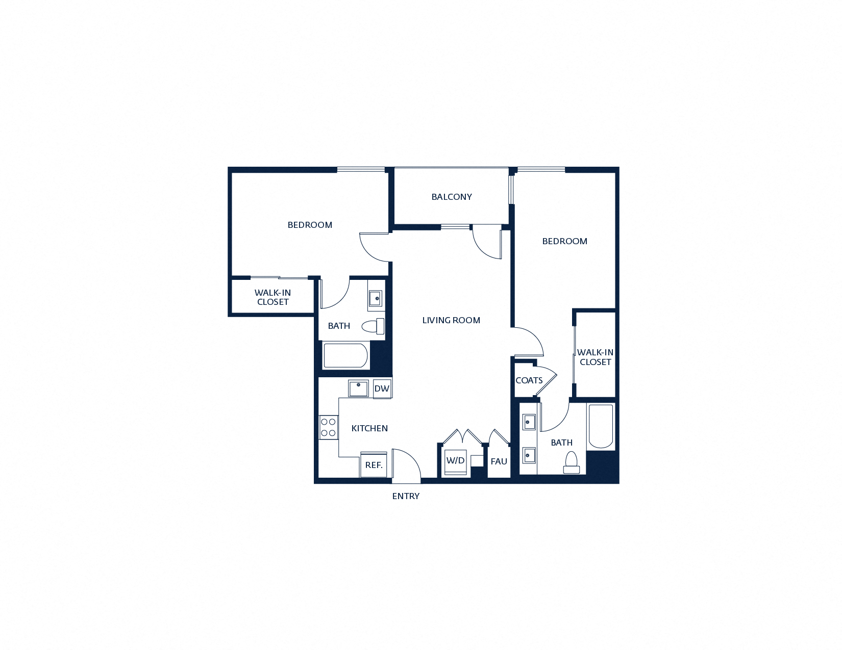 Floor plan for 2 beds, 2 baths, 1121 sqft