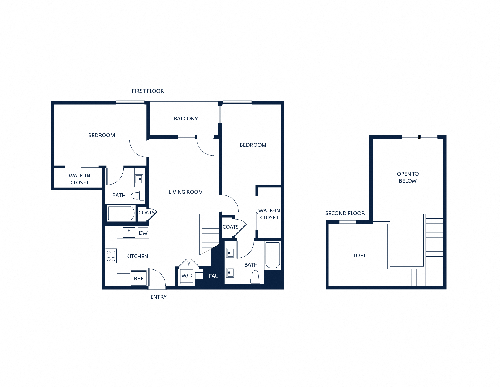 Floor plan for 2 beds, 2 baths, 1267 sqft