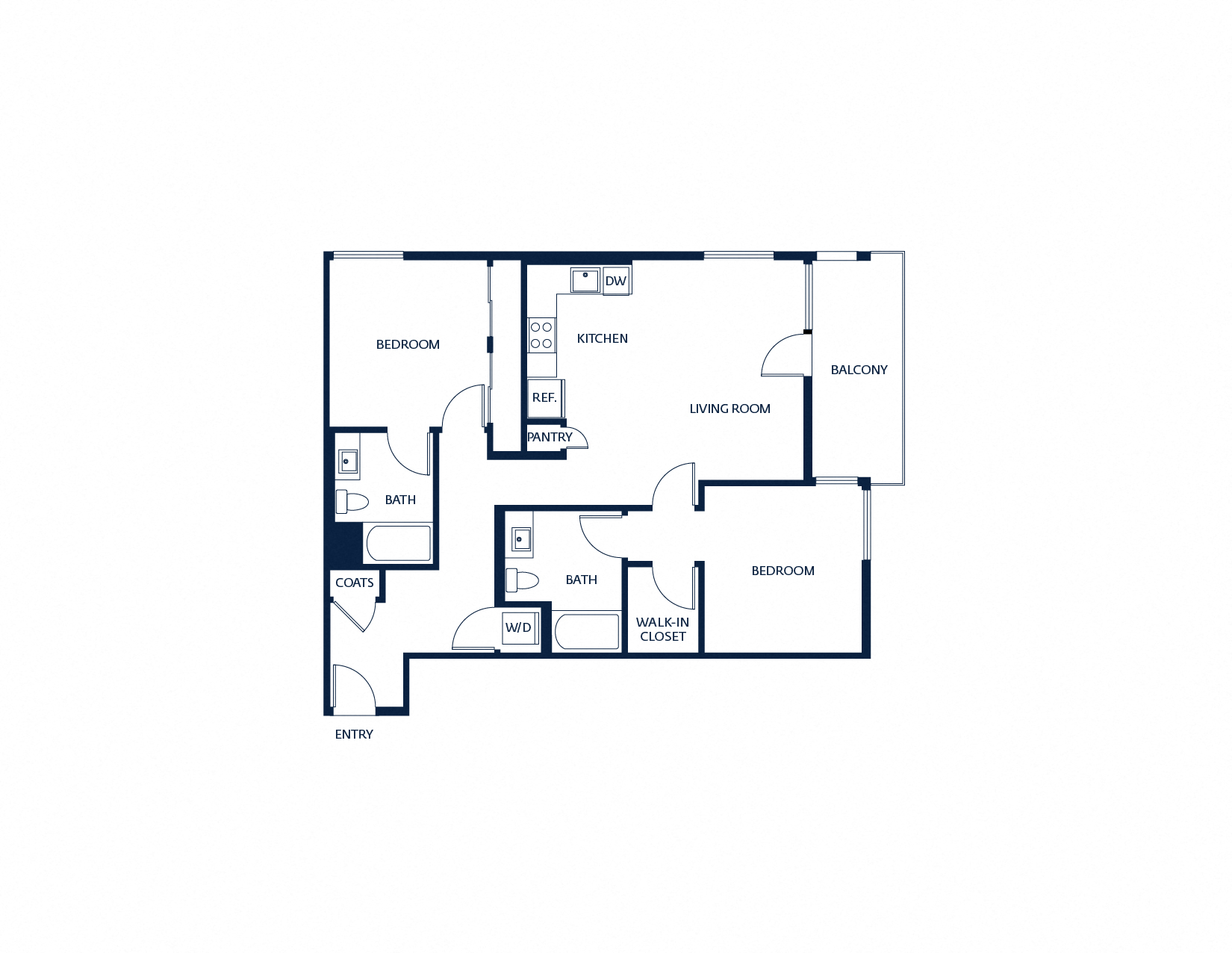 Floor plan for 2 beds, 2 baths, 1068 sqft