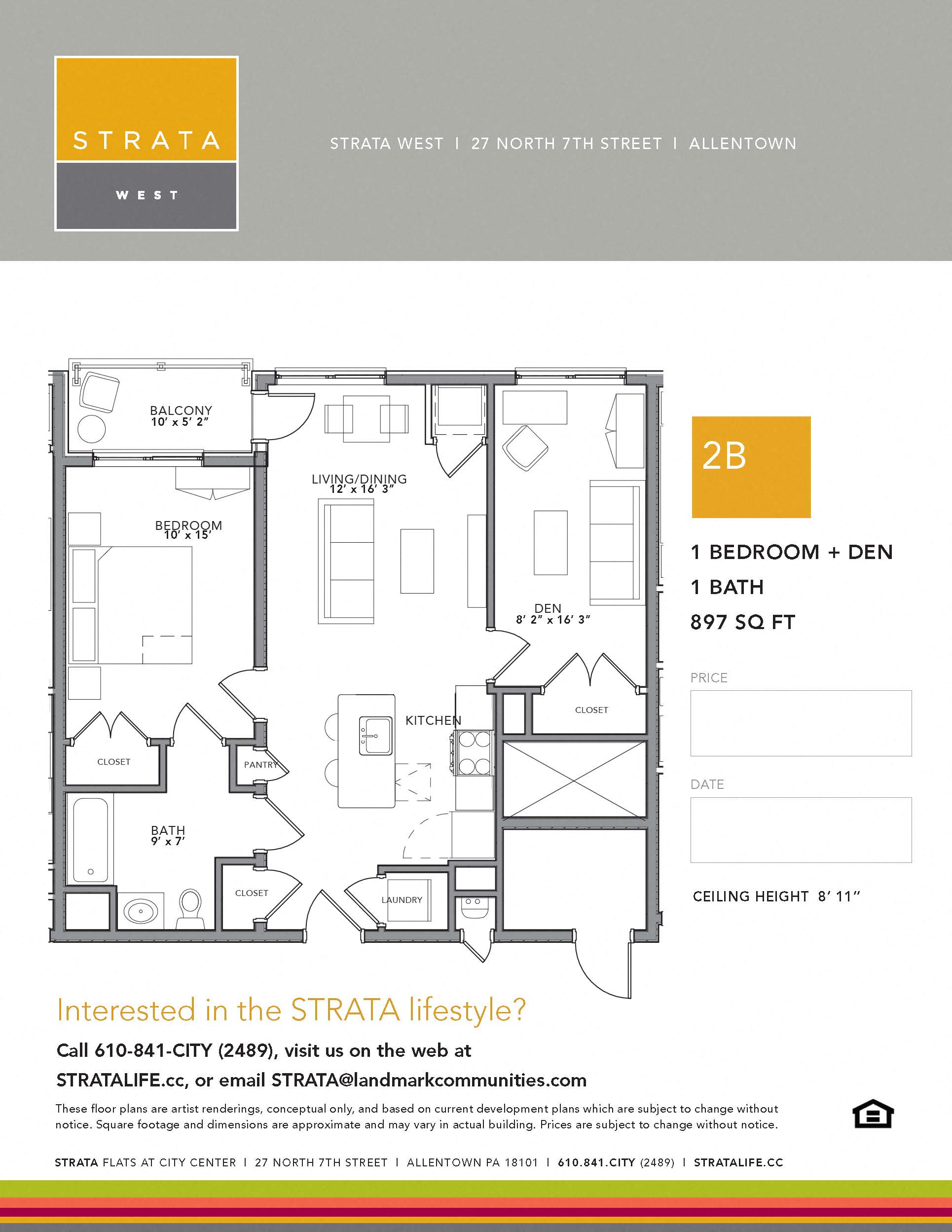 Floor plan for 1 bed, 1 bath, 897 sqft