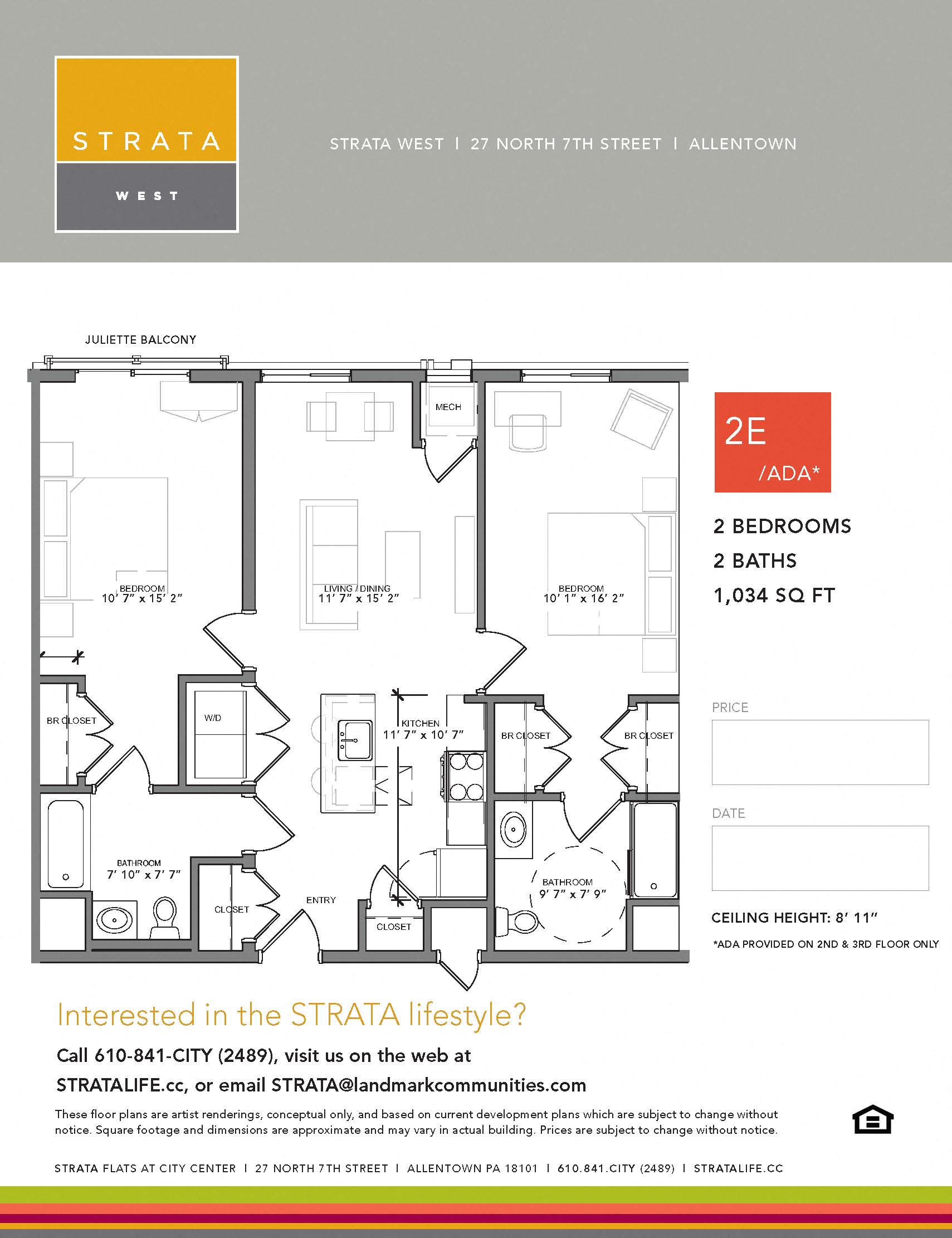 Floor plan for 2 beds, 2 baths, 1035 sqft