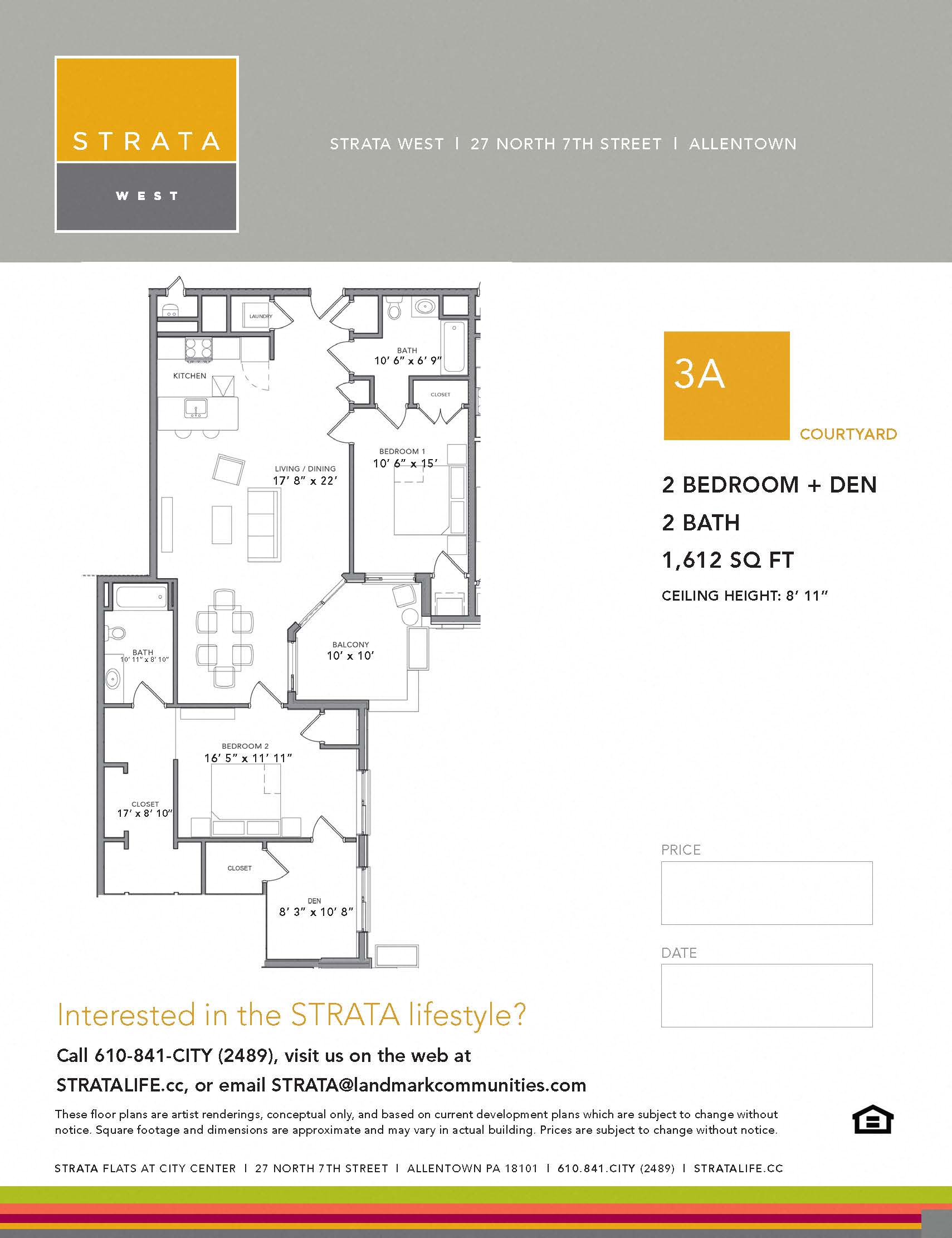 Floor plan for 2 beds, 2 baths, 1612 sqft