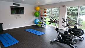 Brookfield apartment for rent - an indoor gym with exercise equipment and a tv