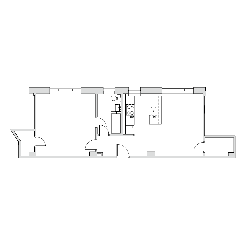 Floor plan for 1 bed, 1 bath, 630 sqft